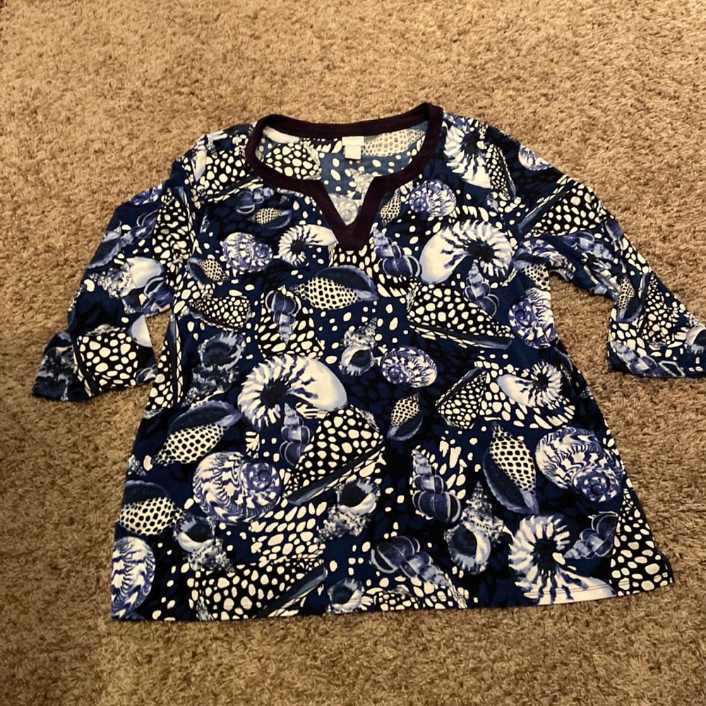 chicos traveler blue patterned shirt